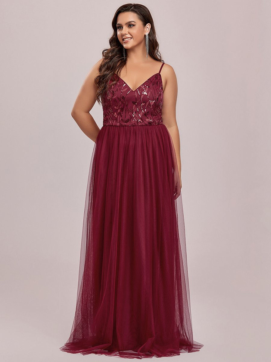 Color=Burgundy | Plus Size Adorable A Line Floor Length Wholesale Dress-Burgundy 9