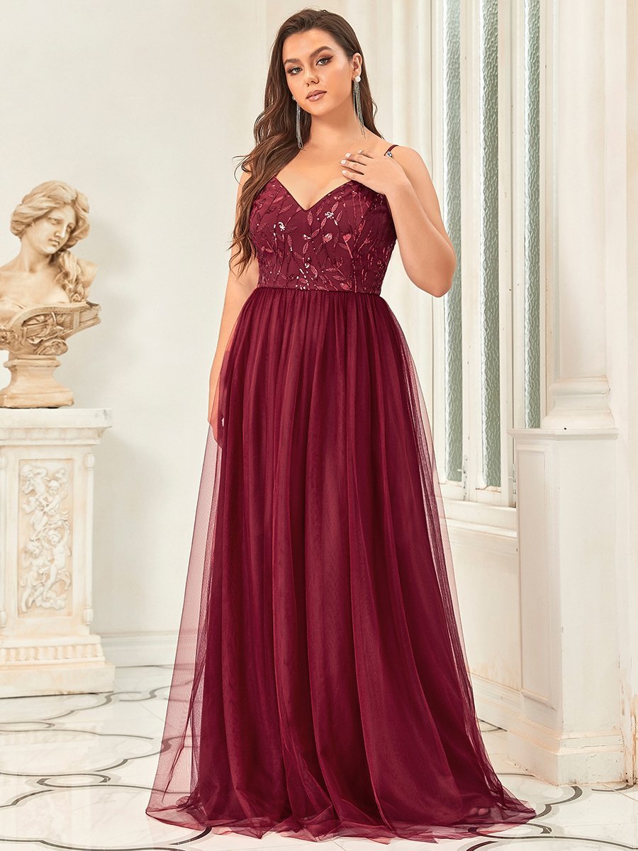 Color=Burgundy | Plus Size Adorable A Line Floor Length Wholesale Dress-Burgundy 1