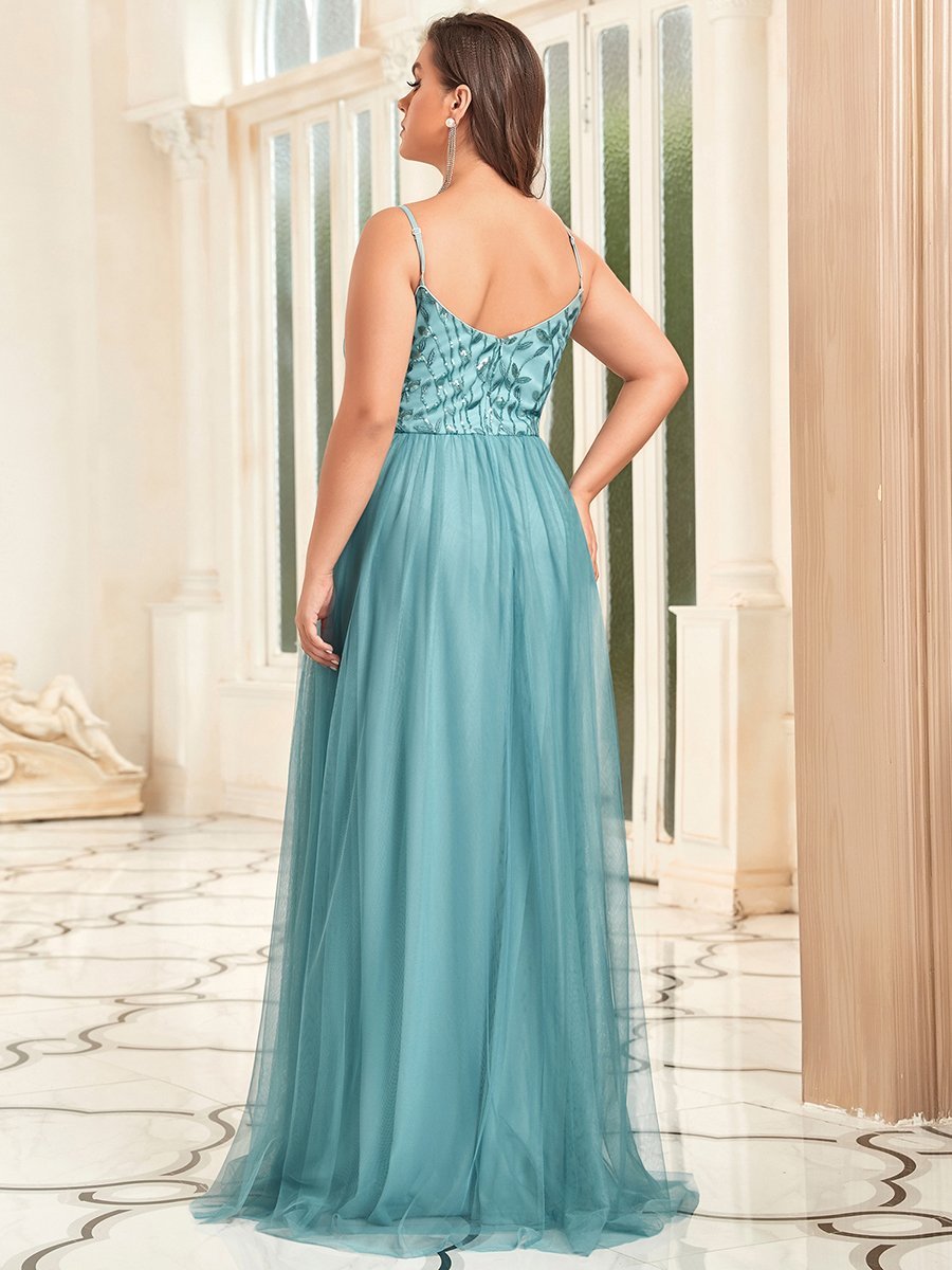 Color=Dusty blue | Plus Size Adorable A Line Floor Length Wholesale Dress-Dusty blue 2