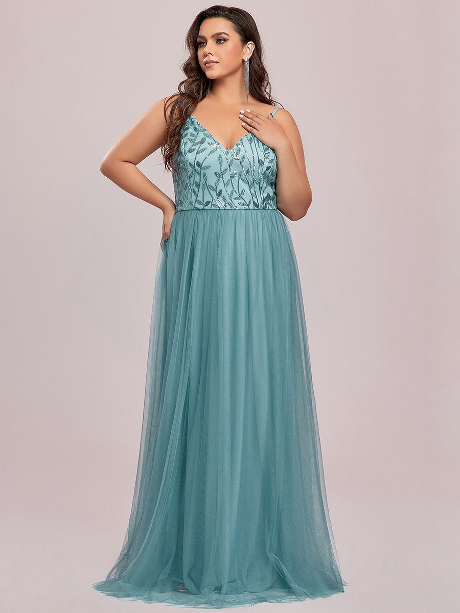 Color=Dusty blue | Plus Size Adorable A Line Floor Length Wholesale Dress-Dusty blue 6