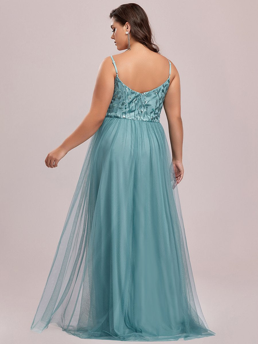 Color=Dusty blue | Plus Size Adorable A Line Floor Length Wholesale Dress-Dusty blue 7