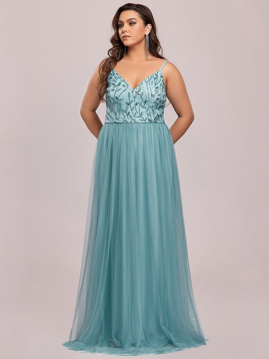 Color=Dusty blue | Plus Size Adorable A Line Floor Length Wholesale Dress-Dusty blue 9