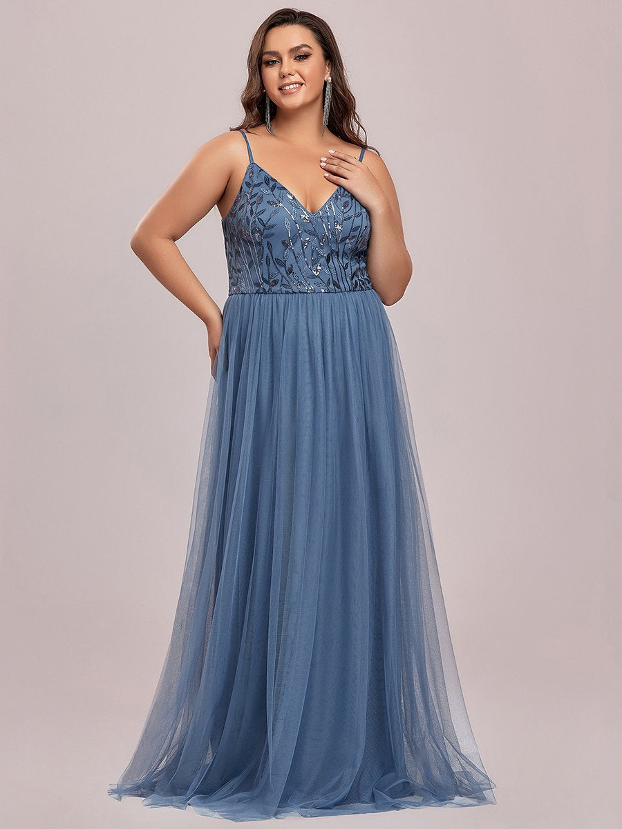 Color=Dusty Navy | Plus Size Adorable A Line Floor Length Wholesale Dress-Dusty Navy 6