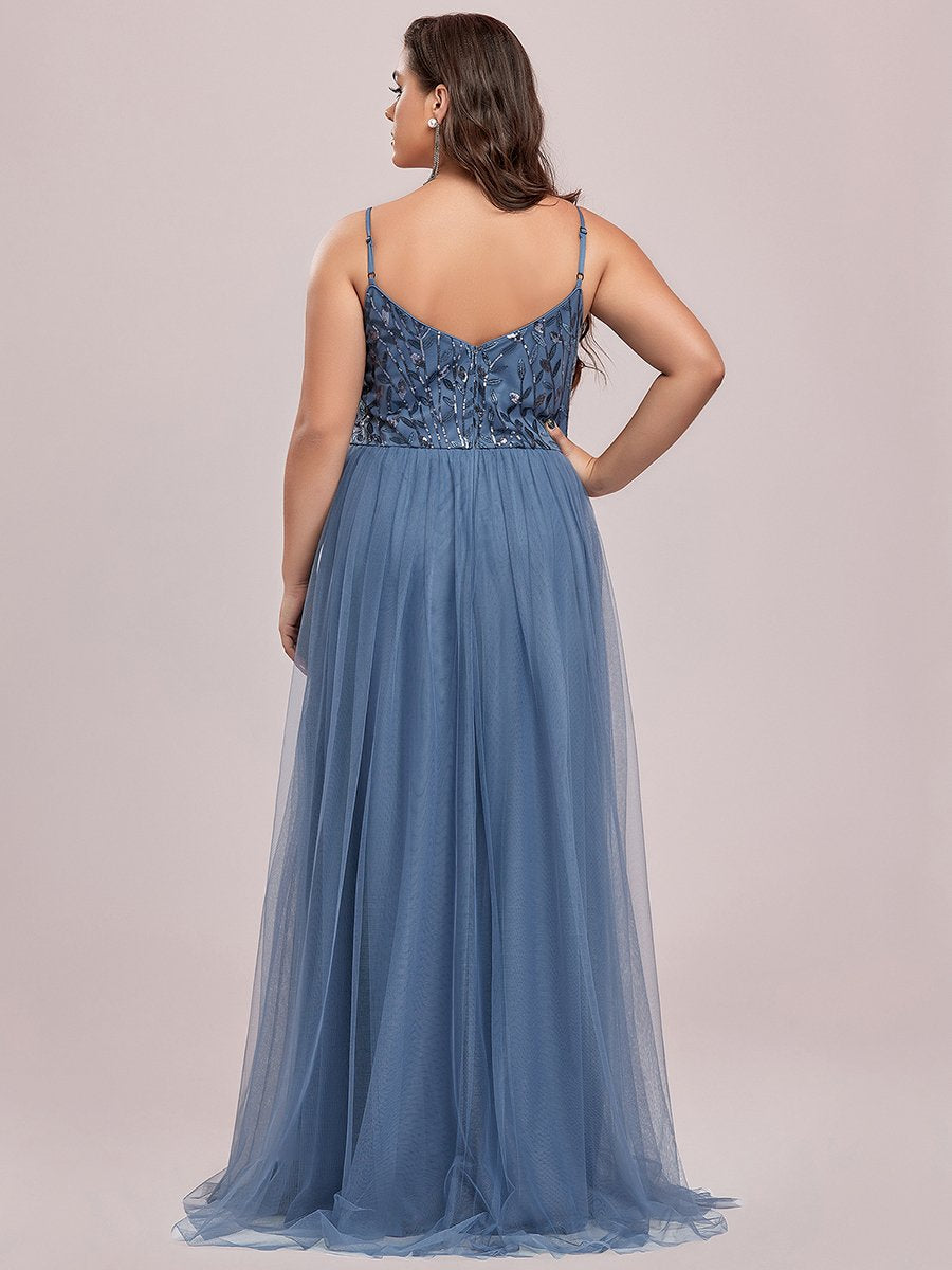 Color=Dusty Navy | Plus Size Adorable A Line Floor Length Wholesale Dress-Dusty Navy 7