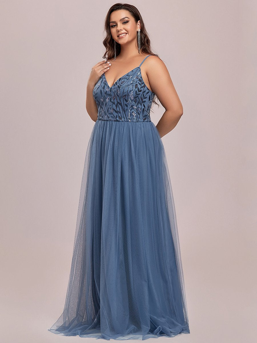 Color=Dusty Navy | Plus Size Adorable A Line Floor Length Wholesale Dress-Dusty Navy 8