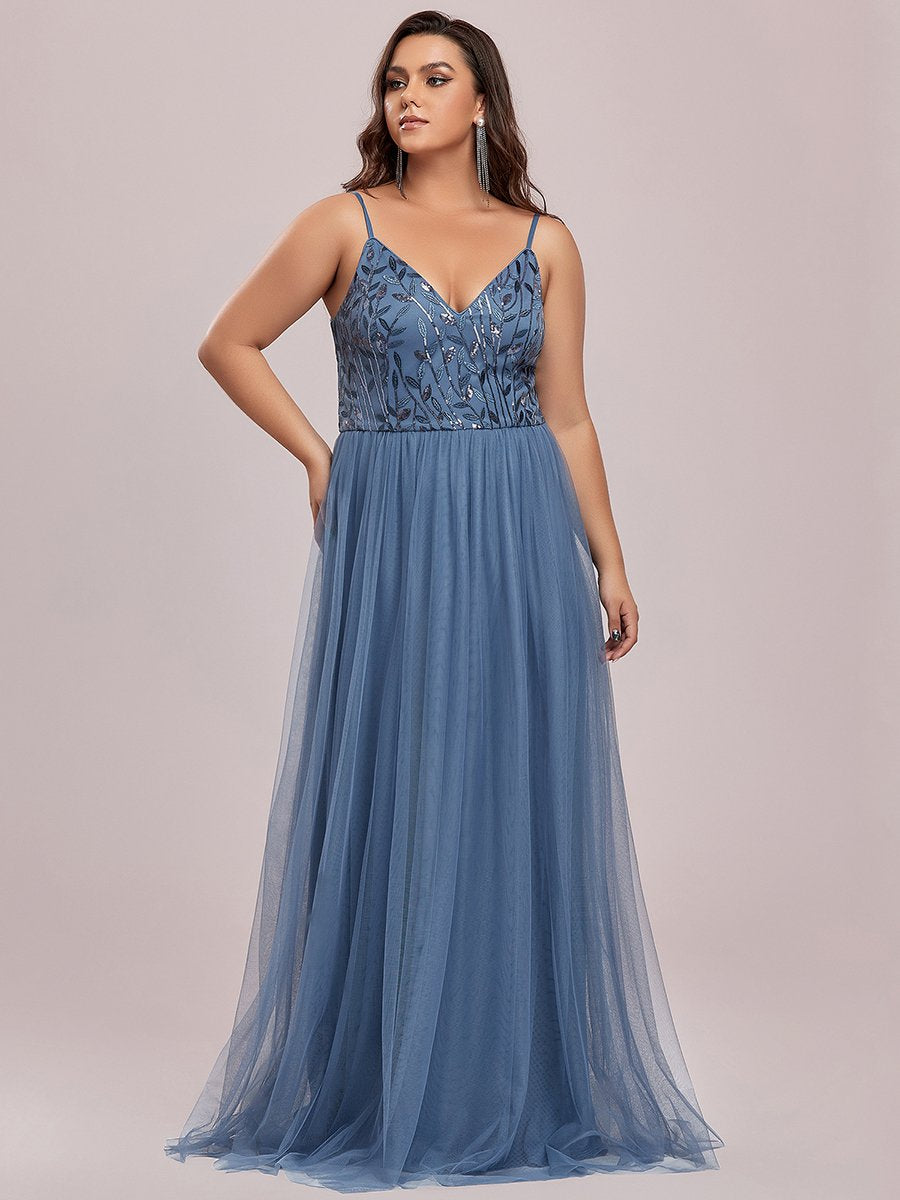 Color=Dusty Navy | Plus Size Adorable A Line Floor Length Wholesale Dress-Dusty Navy 9