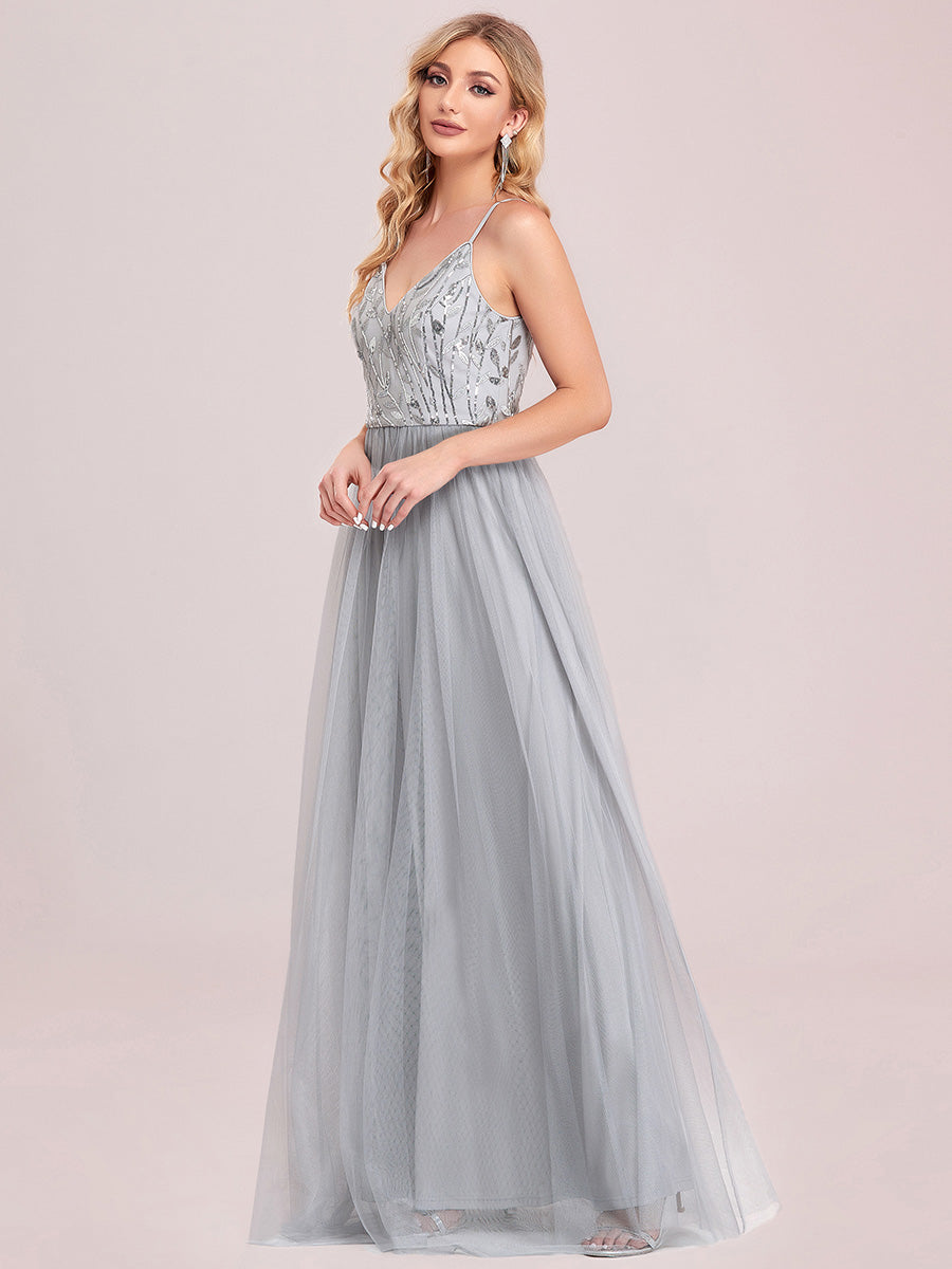Color=Grey | Adorable A Line Silhouette Floor Length Wholesale Evening Dress-Grey 7