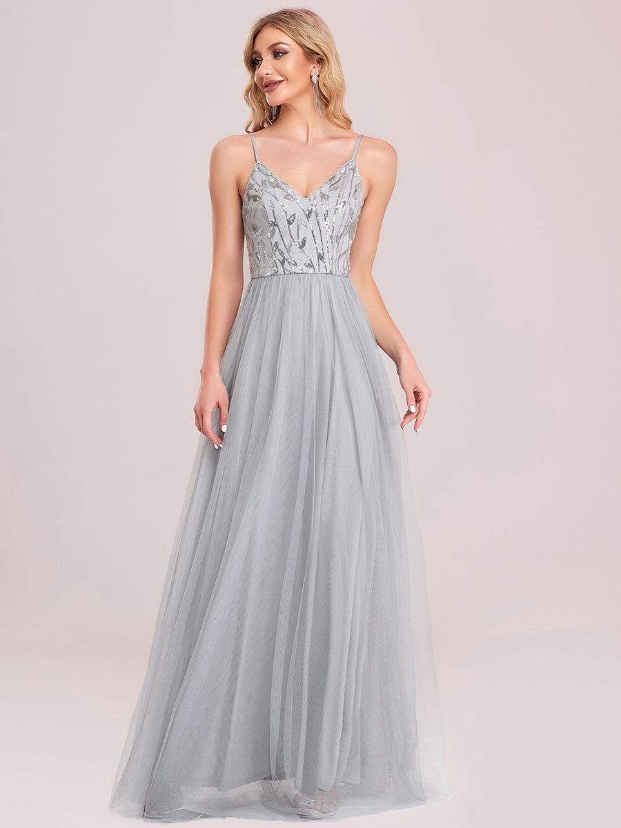 Color=Grey | Adorable A Line Silhouette Floor Length Wholesale Evening Dress-Grey 8