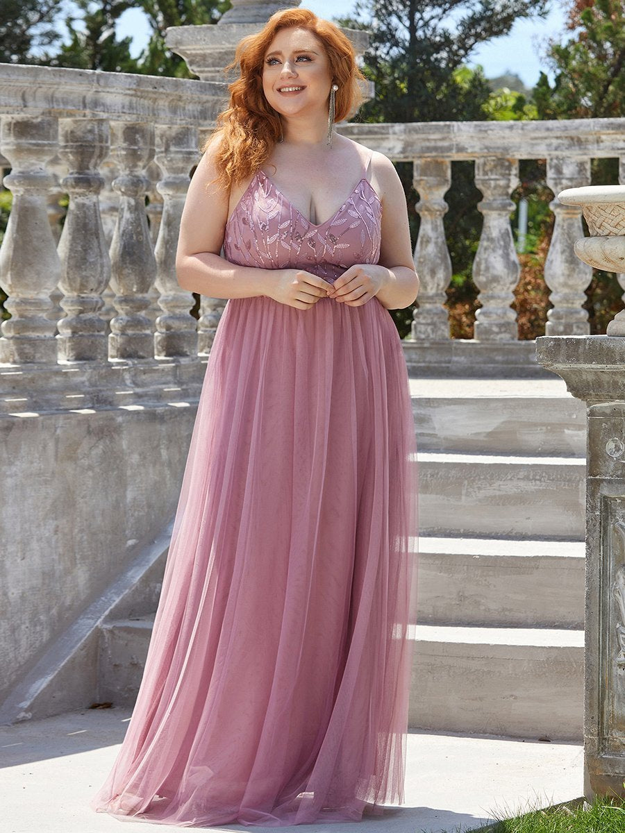 Color=Orchid | Plus Size Adorable A Line Floor Length Wholesale Dress-Orchid 4