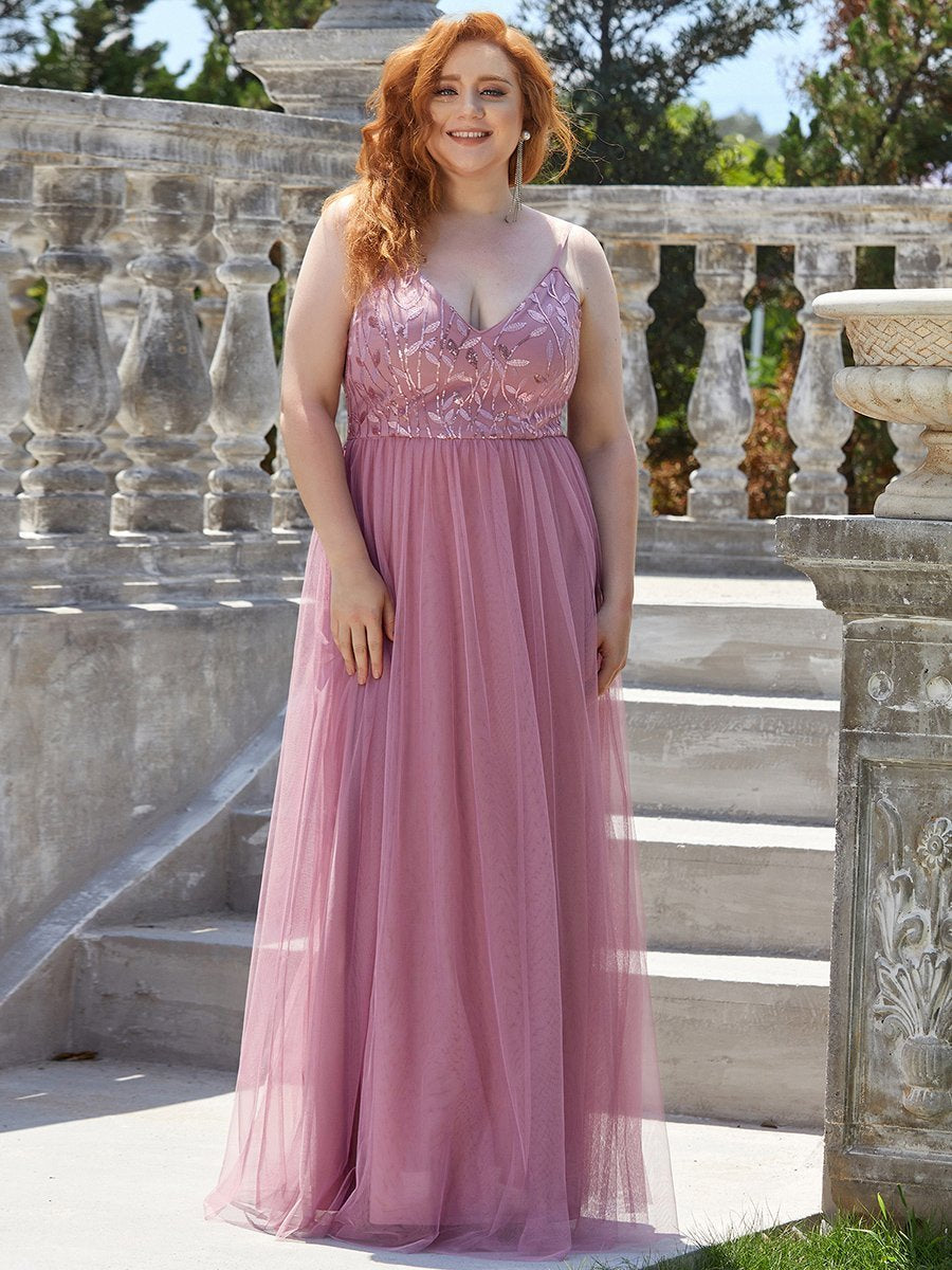 Color=Orchid | Plus Size Adorable A Line Floor Length Wholesale Dress-Orchid 1