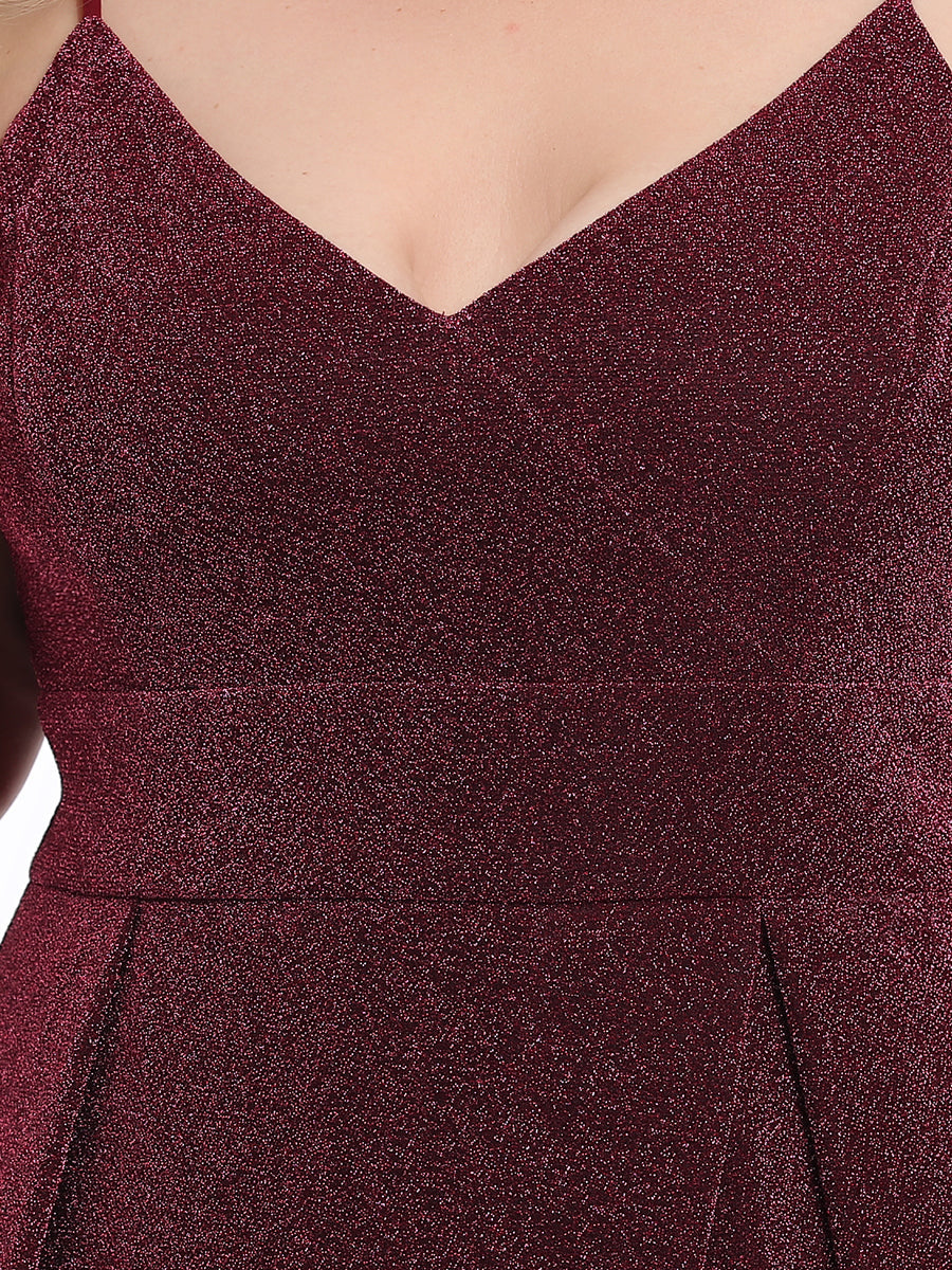 Color=Burgundy | Deep V Neck Spaghetti Straps A Line Wholesale Evening Dresses-Burgundy 5