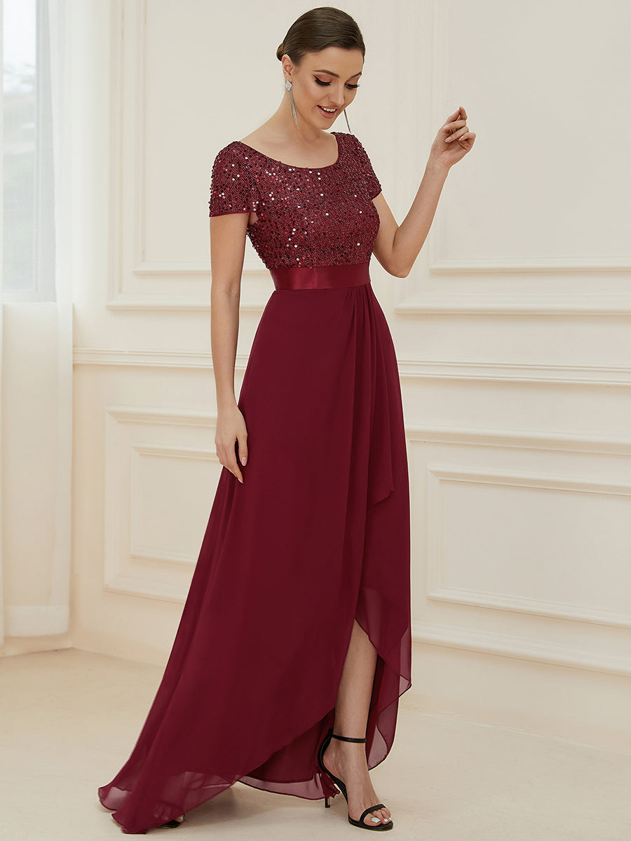 Color=Burgundy | Round Neck A-Line Floor Length Wholesale Evening Dresses-Burgundy 3