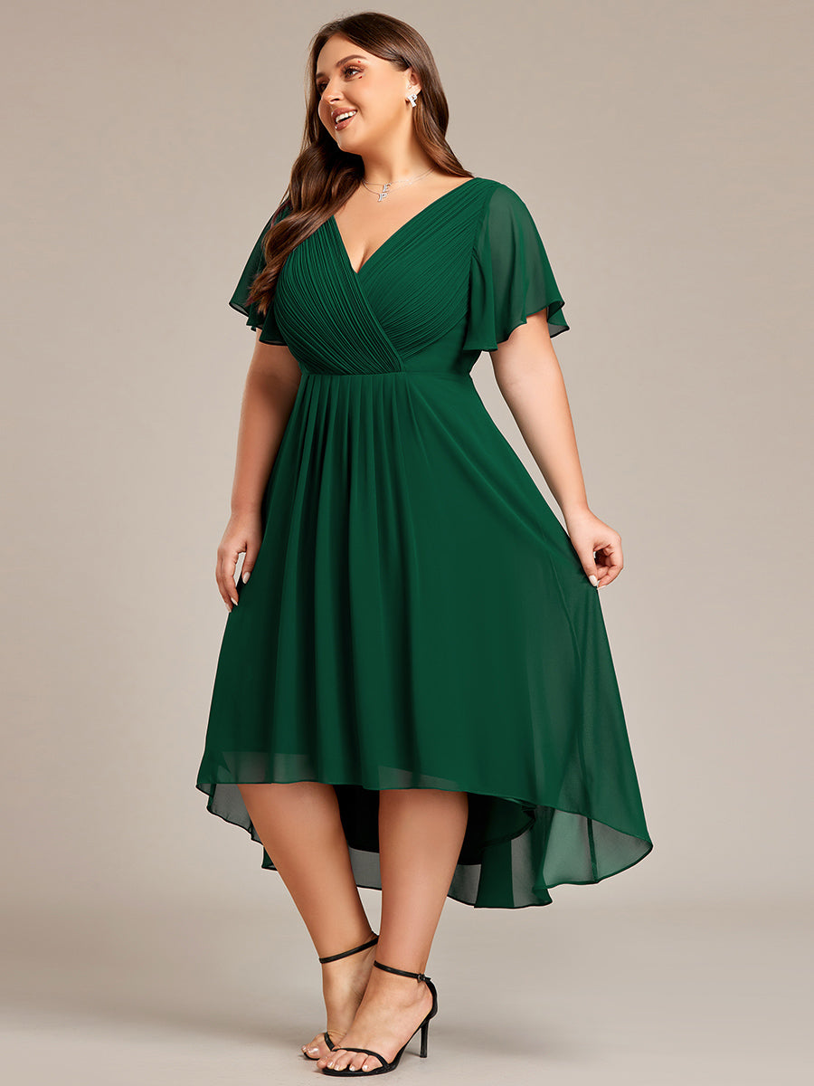 Plus Pleated Ruffles Chiffon Wholesale Wedding Guest Dresses#Color_Dark Green