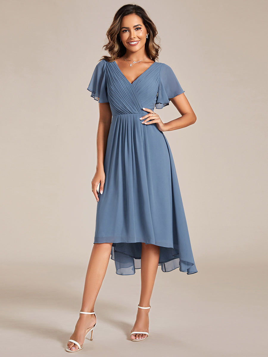 Pleated Ruffles Chiffon Wholesale Wedding Guest Dresses#Color_Dusty Navy