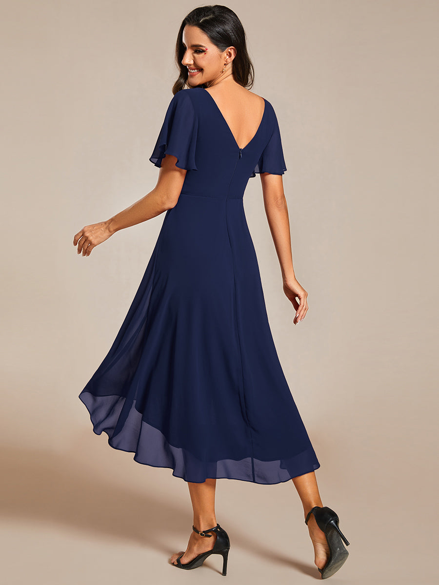 Pleated Ruffles Chiffon Wholesale Wedding Guest Dresses#Color_Navy Blue