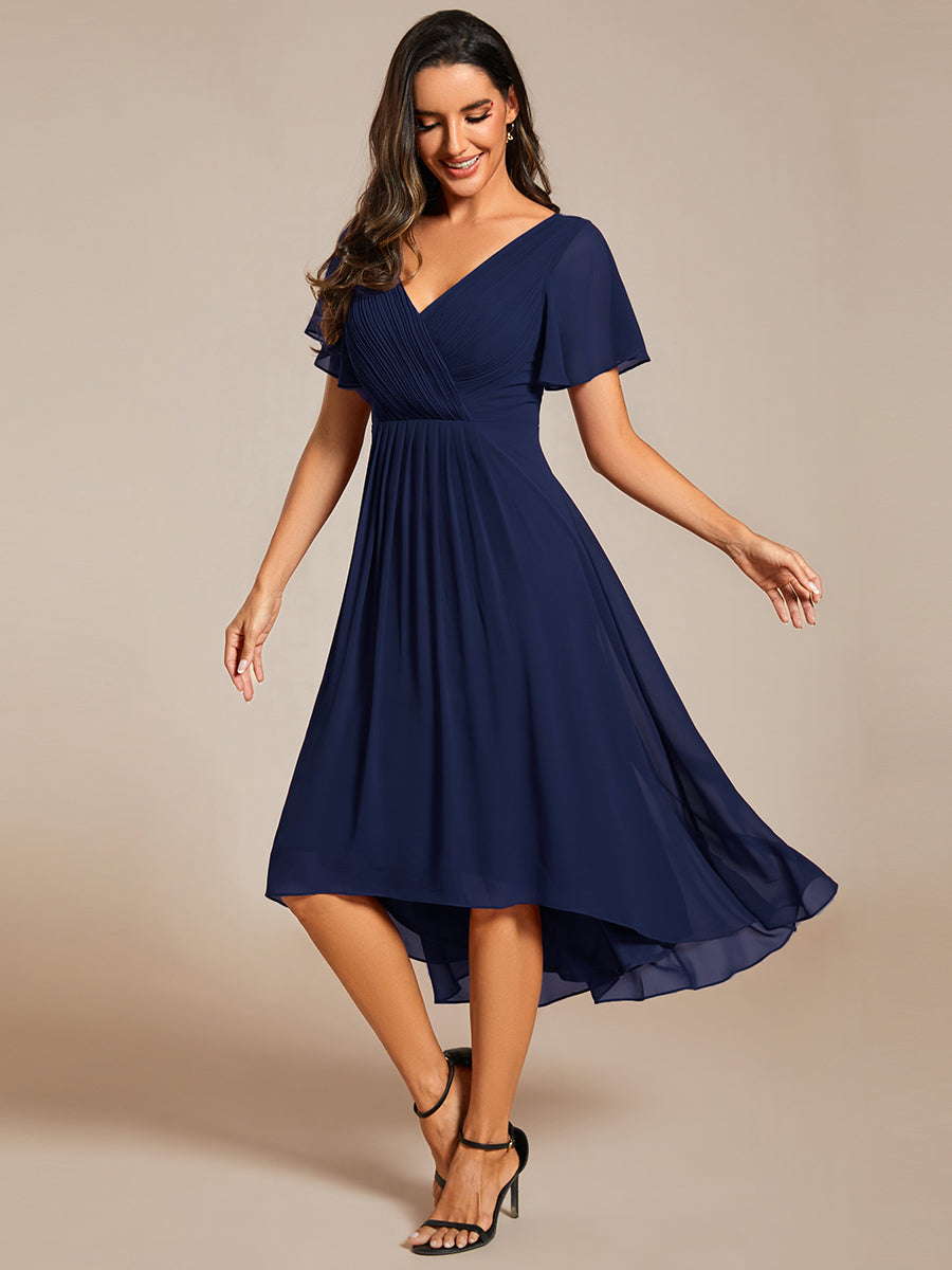 Pleated Ruffles Chiffon Wholesale Wedding Guest Dresses#Color_Navy Blue