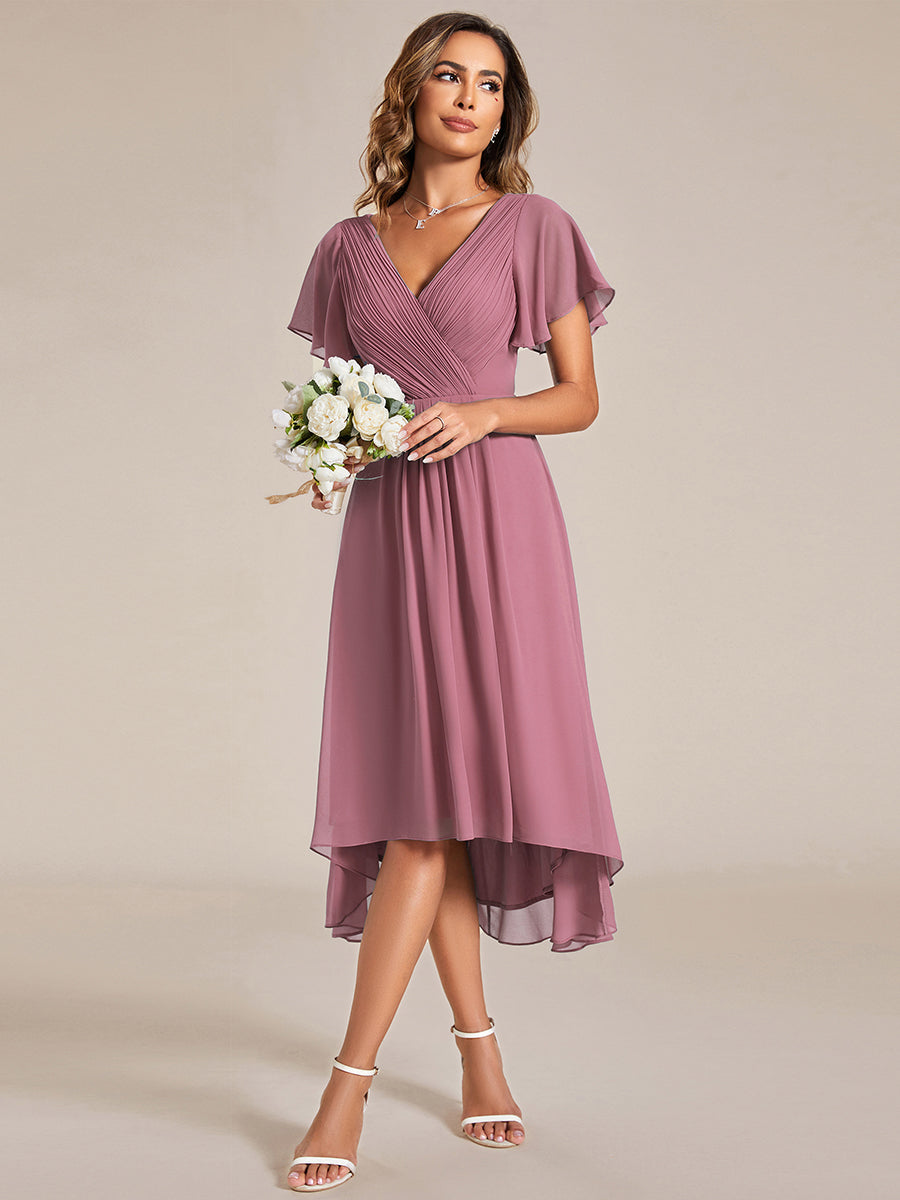 Pleated Ruffles Chiffon Wholesale Wedding Guest Dresses#Color_Orchid