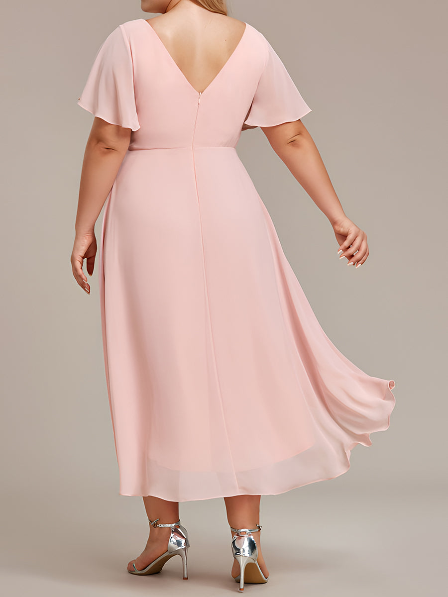 Plus Pleated Ruffles Chiffon Wholesale Wedding Guest Dresses#Color_Pink