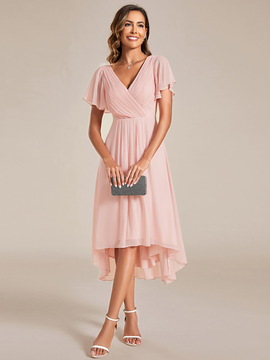 Pleated Ruffles Chiffon Wholesale Wedding Guest Dresses#Color_Pink