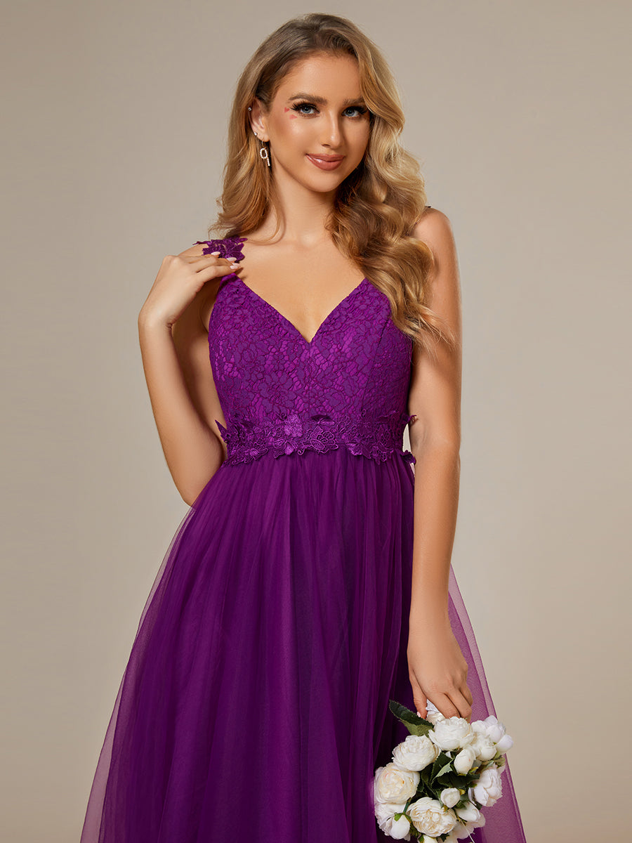 Color=Purple Wisteria | Double V Neck Lace Bodice Maxi Wholesale A-Line Wedding Dress-Purple Wisteria 5