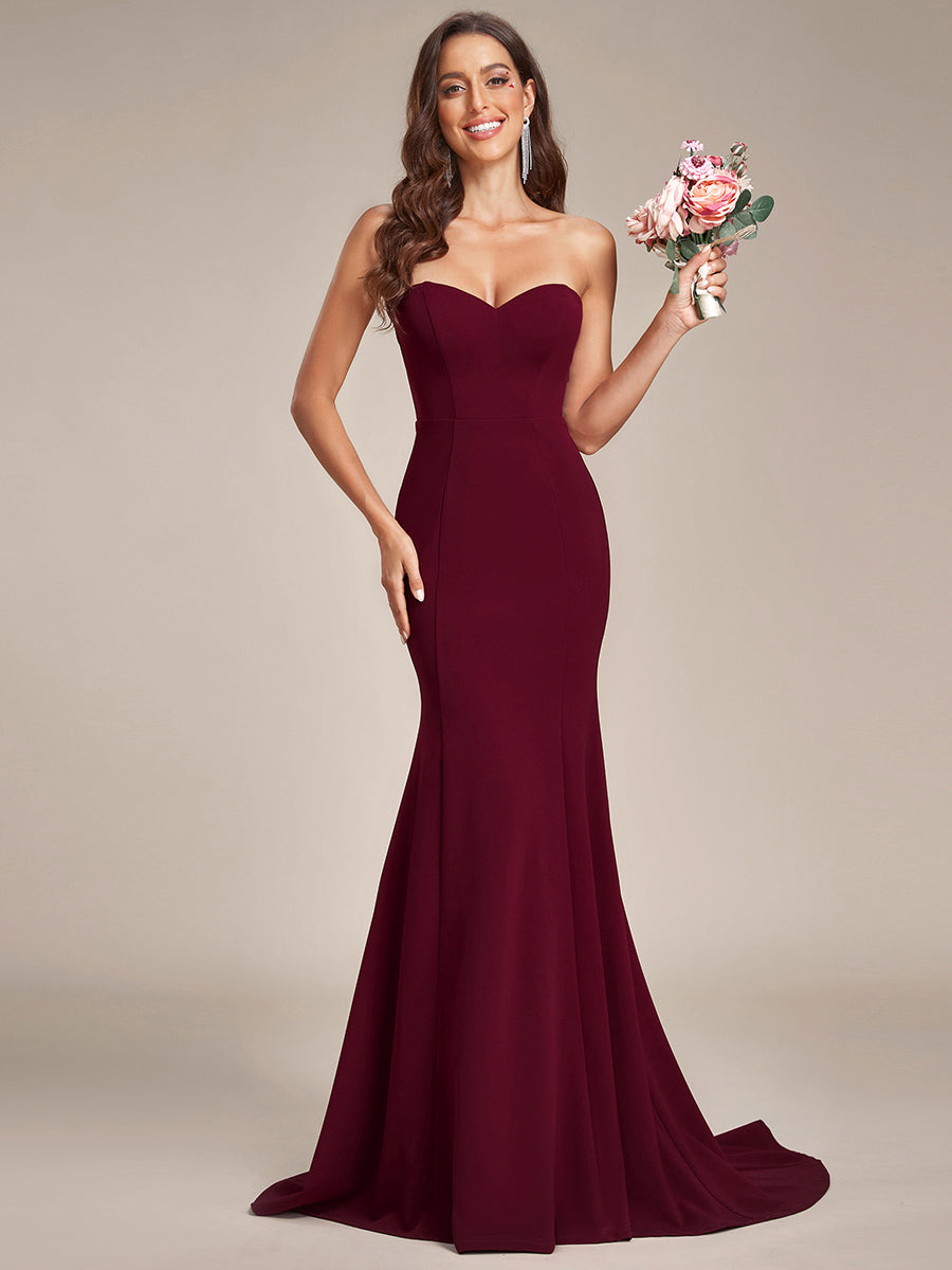 Color=Burgundy | Simple Off Shoulder Wholesale Sweetheart Mermaid Eloping Dress For Wedding-Burgundy 3