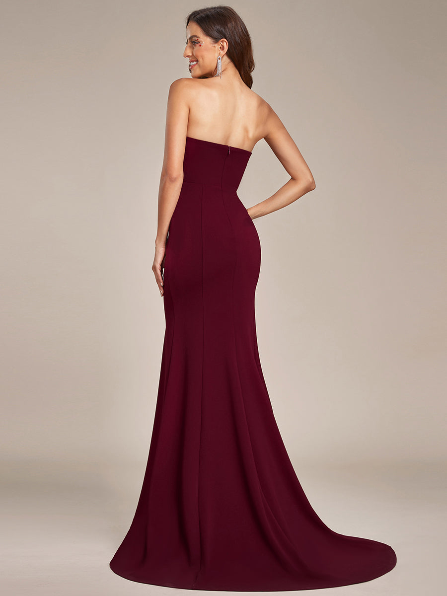 Color=Burgundy | Simple Off Shoulder Wholesale Sweetheart Mermaid Eloping Dress For Wedding-Burgundy 2