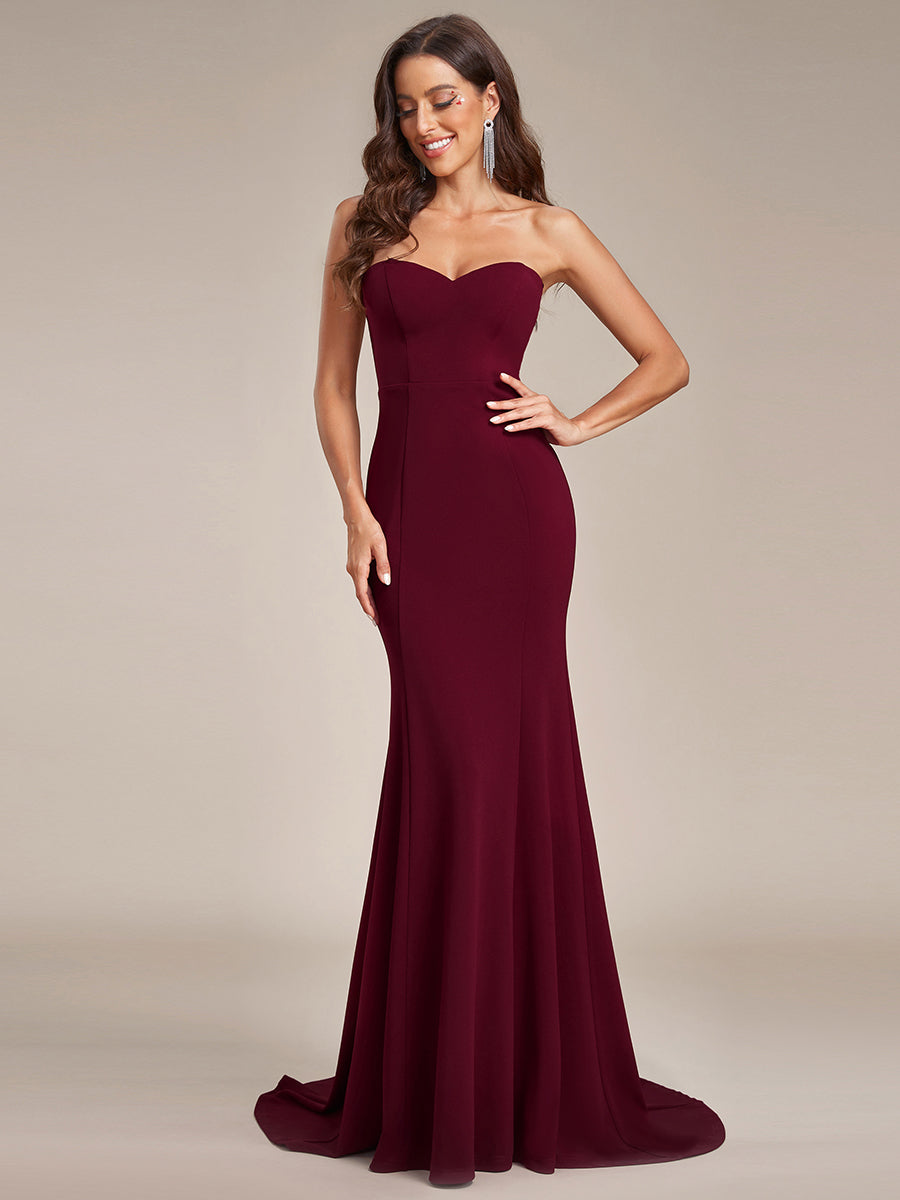 Color=Burgundy | Simple Off Shoulder Wholesale Sweetheart Mermaid Eloping Dress For Wedding-Burgundy 1