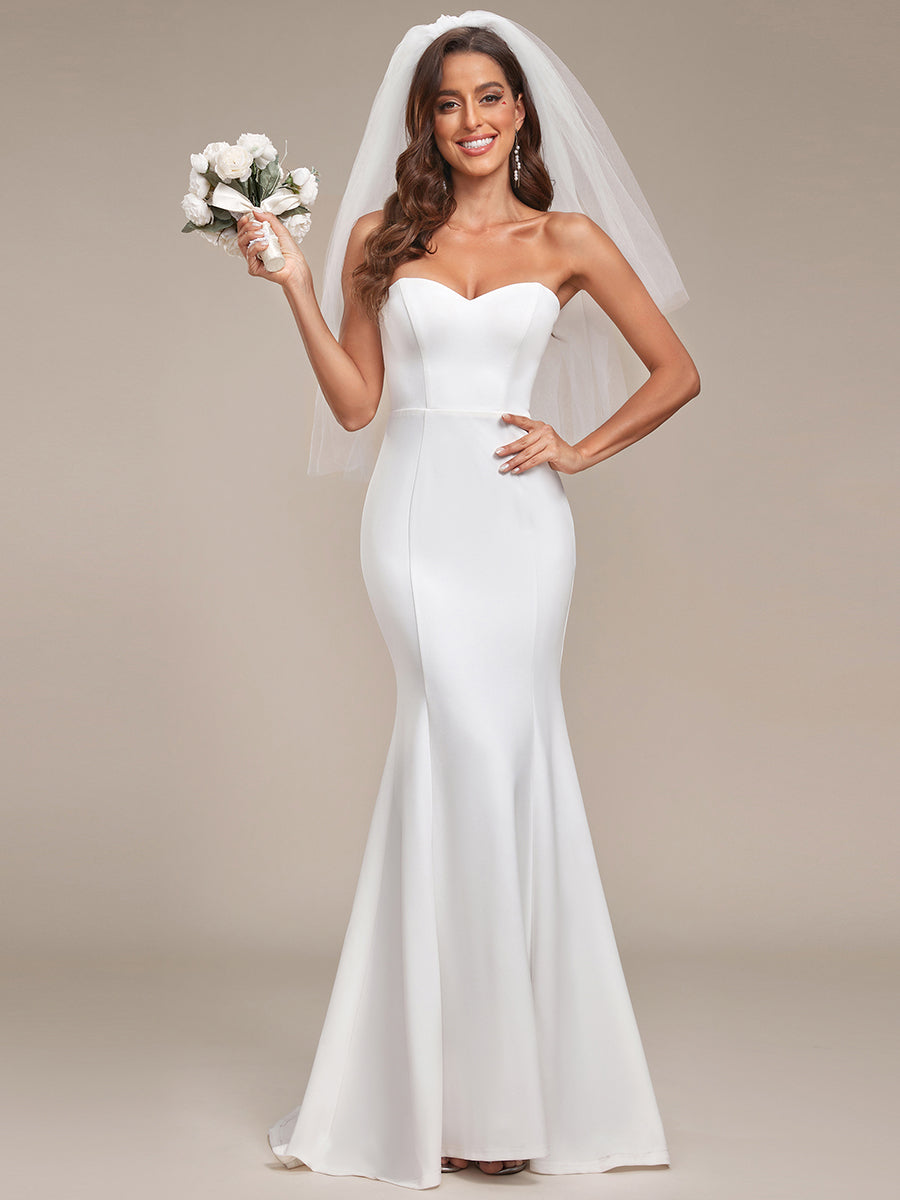 Color=Cream | Simple Off Shoulder Wholesale Sweetheart Mermaid Eloping Dress For Wedding-Cream 1