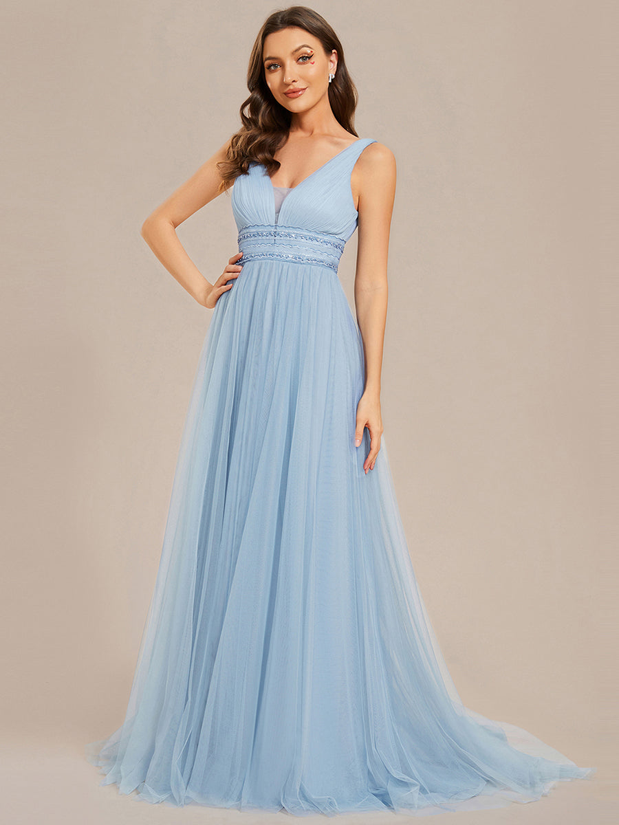 Color=Light Blue | Backless A Line Sleeveless Wholesale Wedding Dresses with Deep V Neck-Light Blue  1