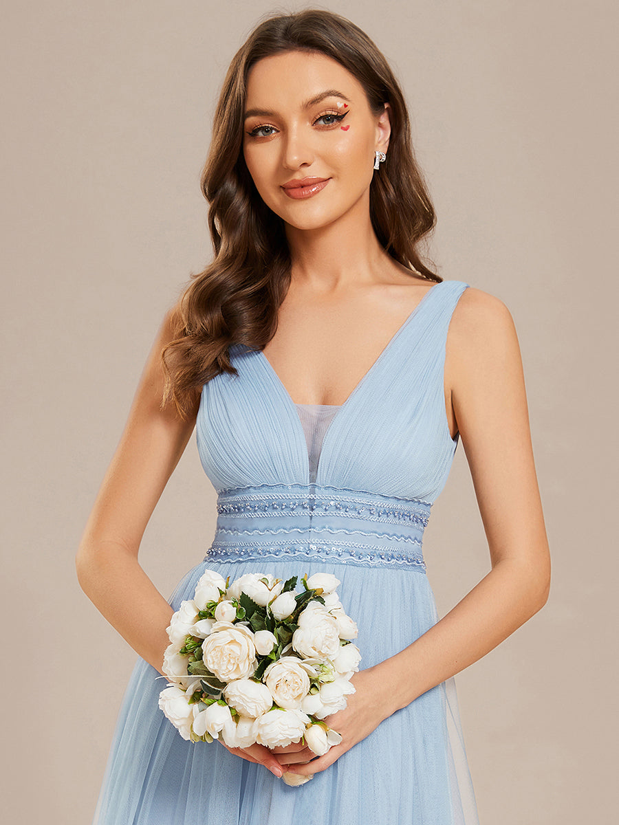 Color=Light Blue | Backless A Line Sleeveless Wholesale Wedding Dresses with Deep V Neck-Light Blue  5