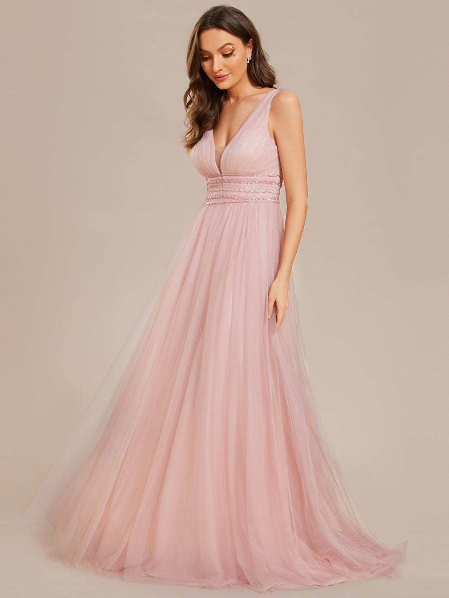 Color=Pink  | Backless A Line Sleeveless Wholesale Wedding Dresses with Deep V Neck-Pink  3