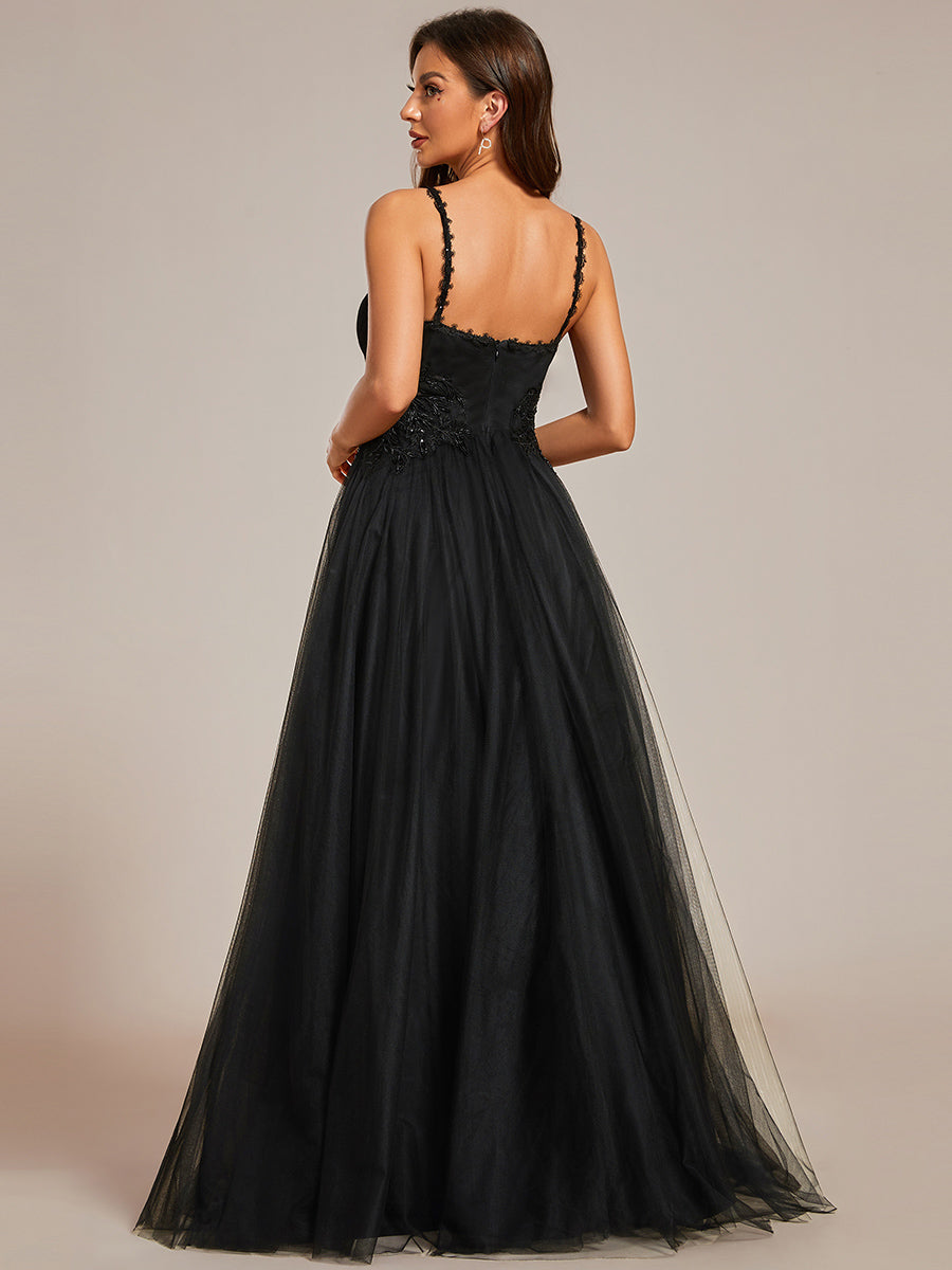 Color=Black | Glamorous A Line V Neck Spaghetti Straps Wholesale Wedding Dresses-Black 3