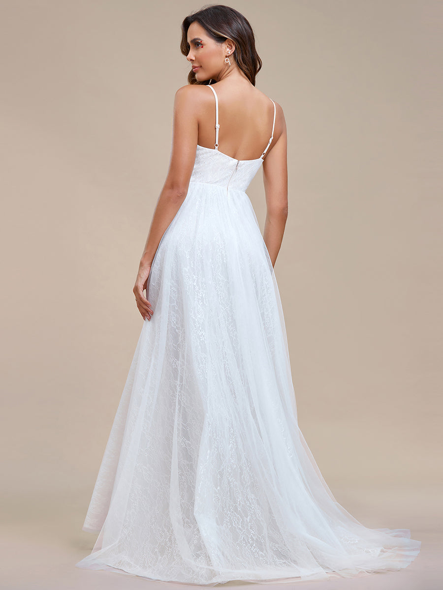 Color=Ivory | Elegant Spaghetti Straps Lace Mesh Wholesale Wedding Dresses-Ivory 2