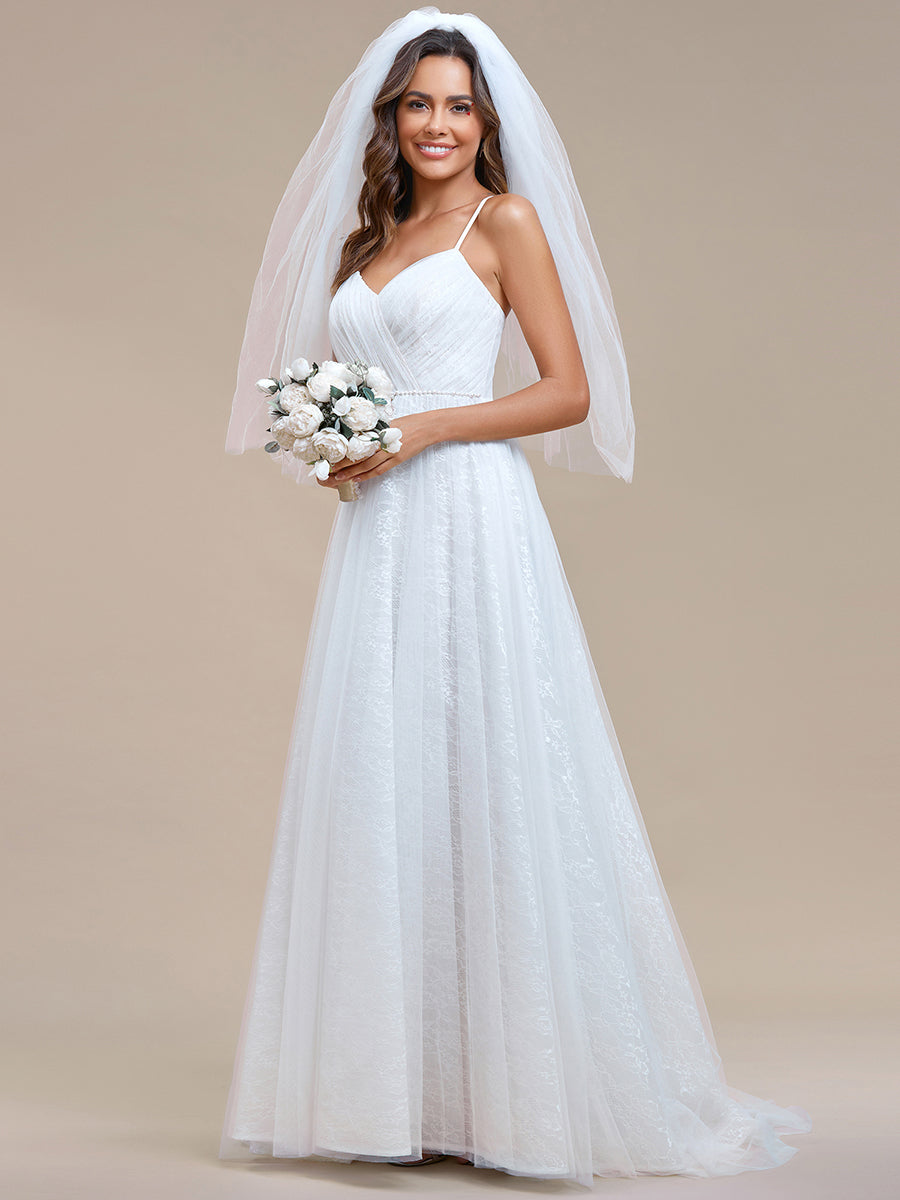 Color=Ivory | Elegant Spaghetti Straps Lace Mesh Wholesale Wedding Dresses-Ivory 3