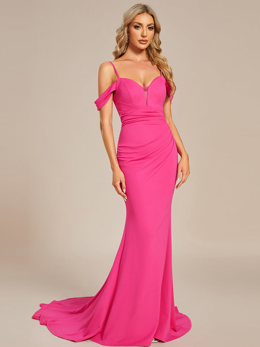 Color=Hot Pink | Elegant Off Shoulder Mermaid Wholesale Wedding Dresses-Hot Pink 4