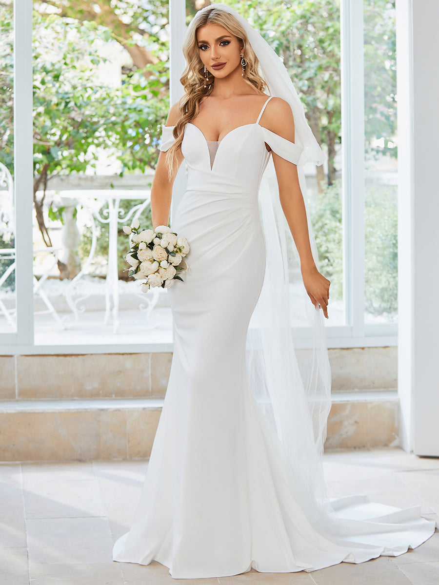 Color=White | Elegant Off Shoulder Mermaid Wholesale Wedding Dresses-White 1