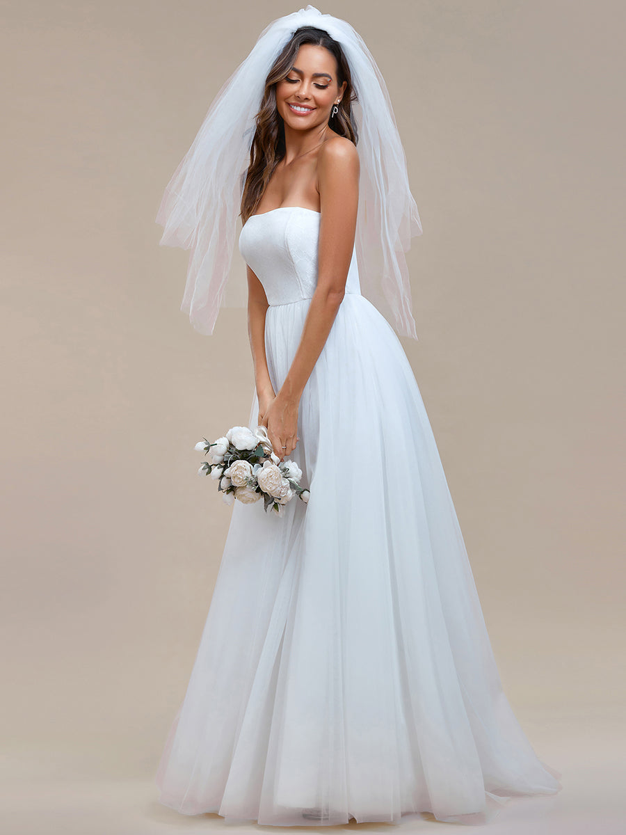 Color=White | Simple Off Shoulder Mesh Wholesale Wedding Dresses-White 3