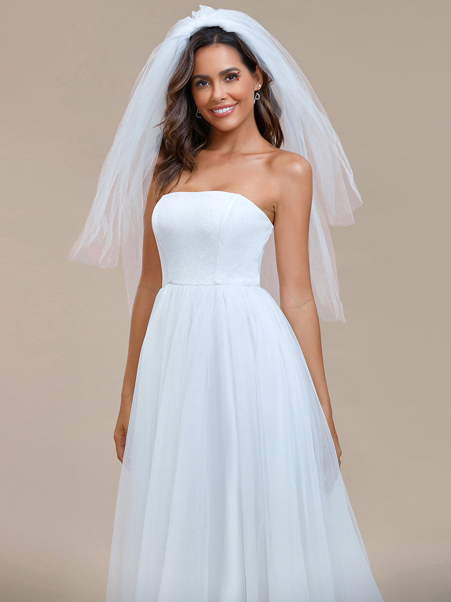 Color=White | Simple Off Shoulder Mesh Wholesale Wedding Dresses-White 5