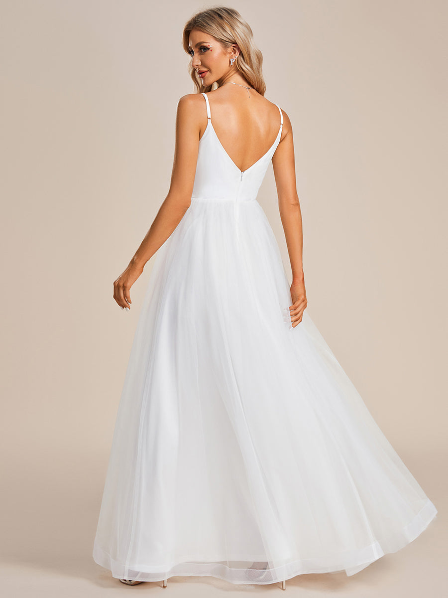 Elegant Spaghetti Straps Appliques Tulle Wholesale Wedding Dresses#Color_White