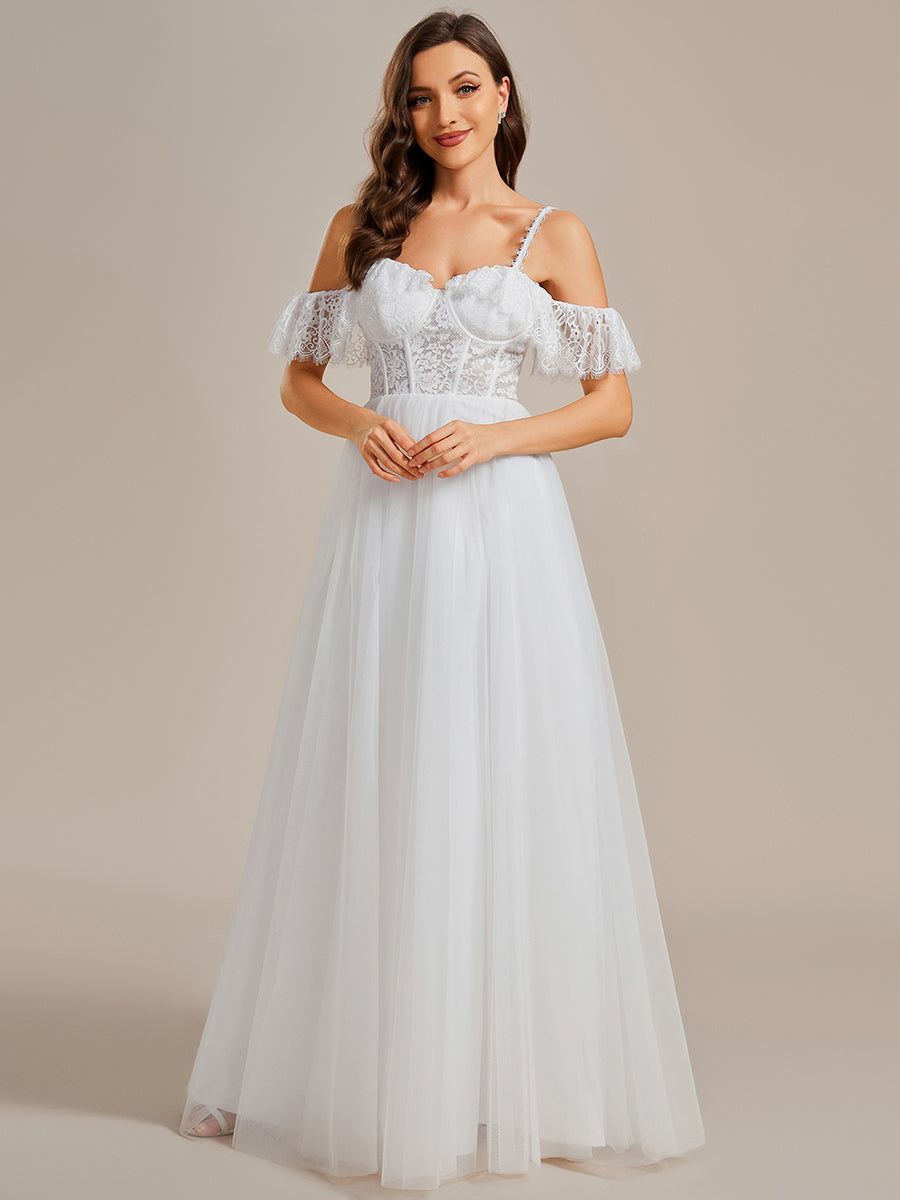 Spaghetti Straps See-Through Lace & Tulle Wholesale Wedding Dresses#Color_White
