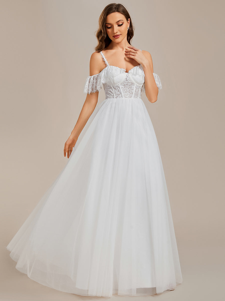 Spaghetti Straps See-Through Lace & Tulle Wholesale Wedding Dresses#Color_White
