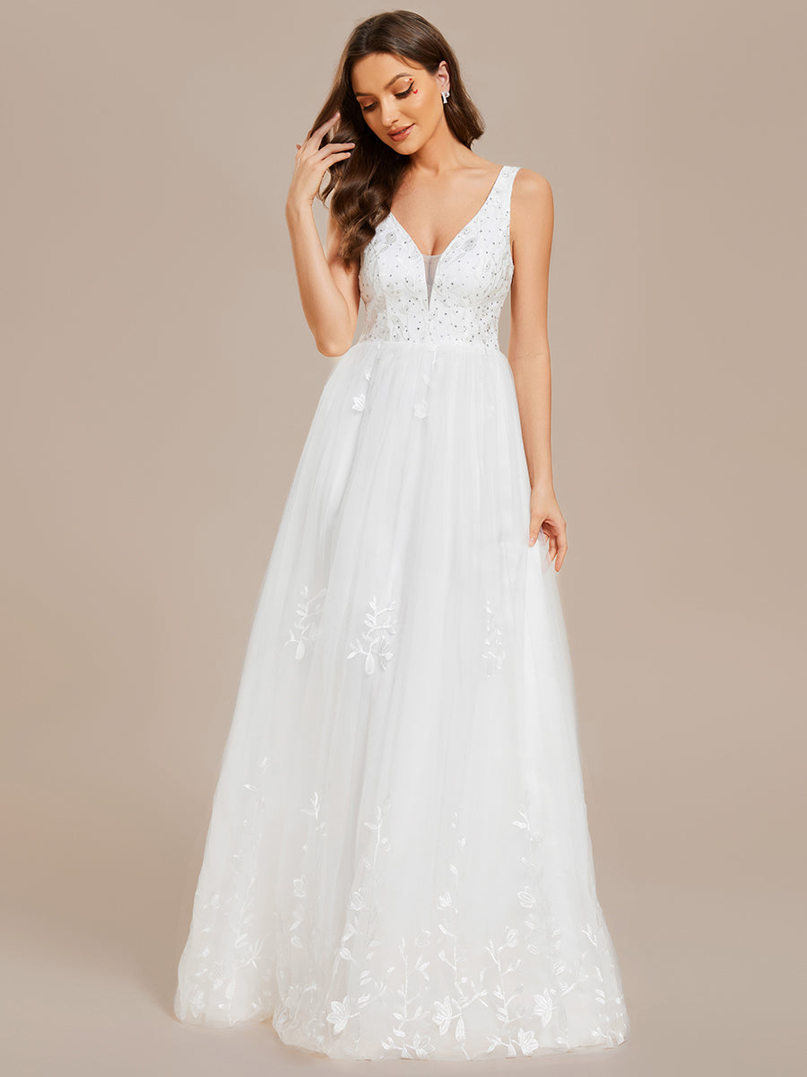 Color=White | Elegant Pure Sequins Pearl Beading Sweetheart Neck Appliques Wholesale Bridal Gowns Wedding Dresses-White 5