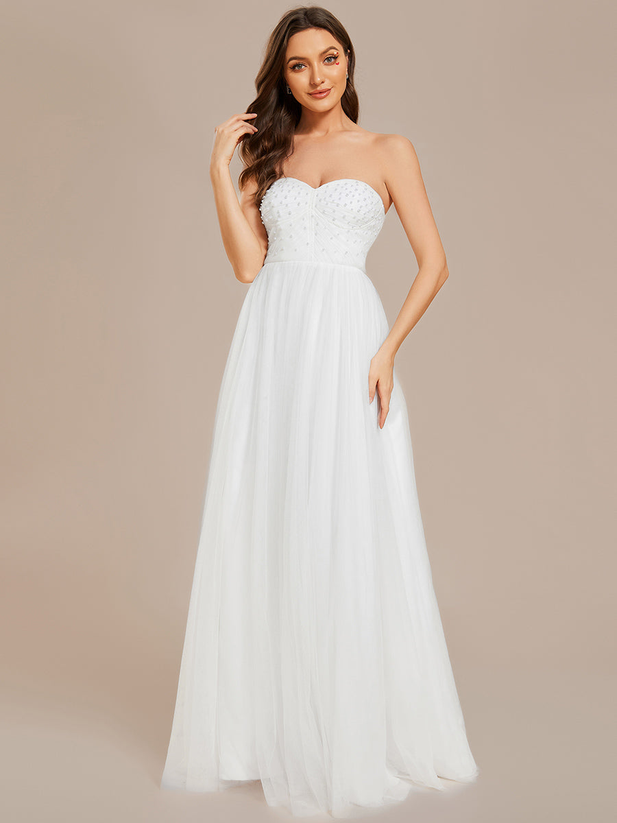 Color=White | Elegant Pure Sequins Mesh Beaded Sweetheart Neck Wholesale Wedding Dresses-White 5