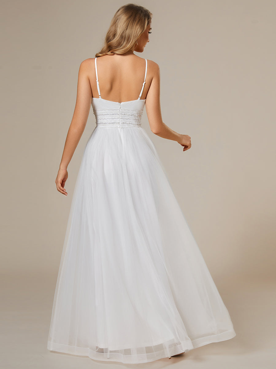 Color=White | Maxi Long Sequin Tulle Wholesale Sleeveless Wedding Dresses-White 2