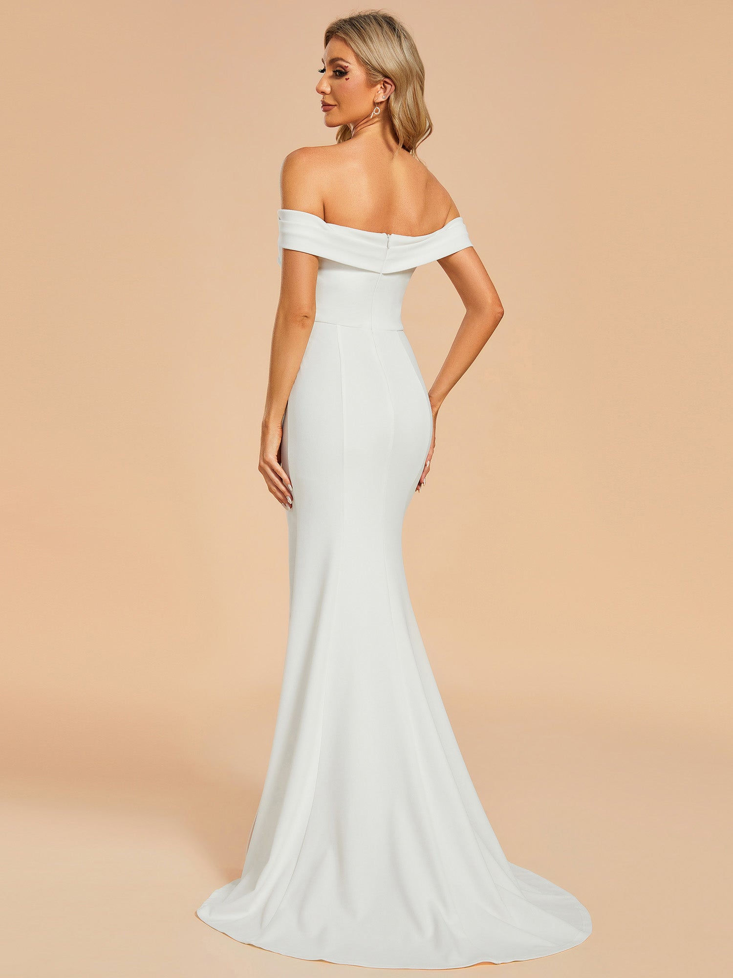 Color=White | Maxi Long Side Split Wholesale Wedding Dresses With Off Shoulder-White 2