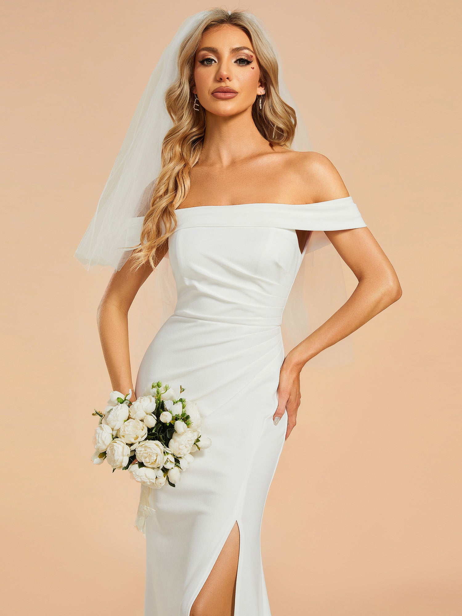 Color=White | Maxi Long Side Split Wholesale Wedding Dresses With Off Shoulder-White 5