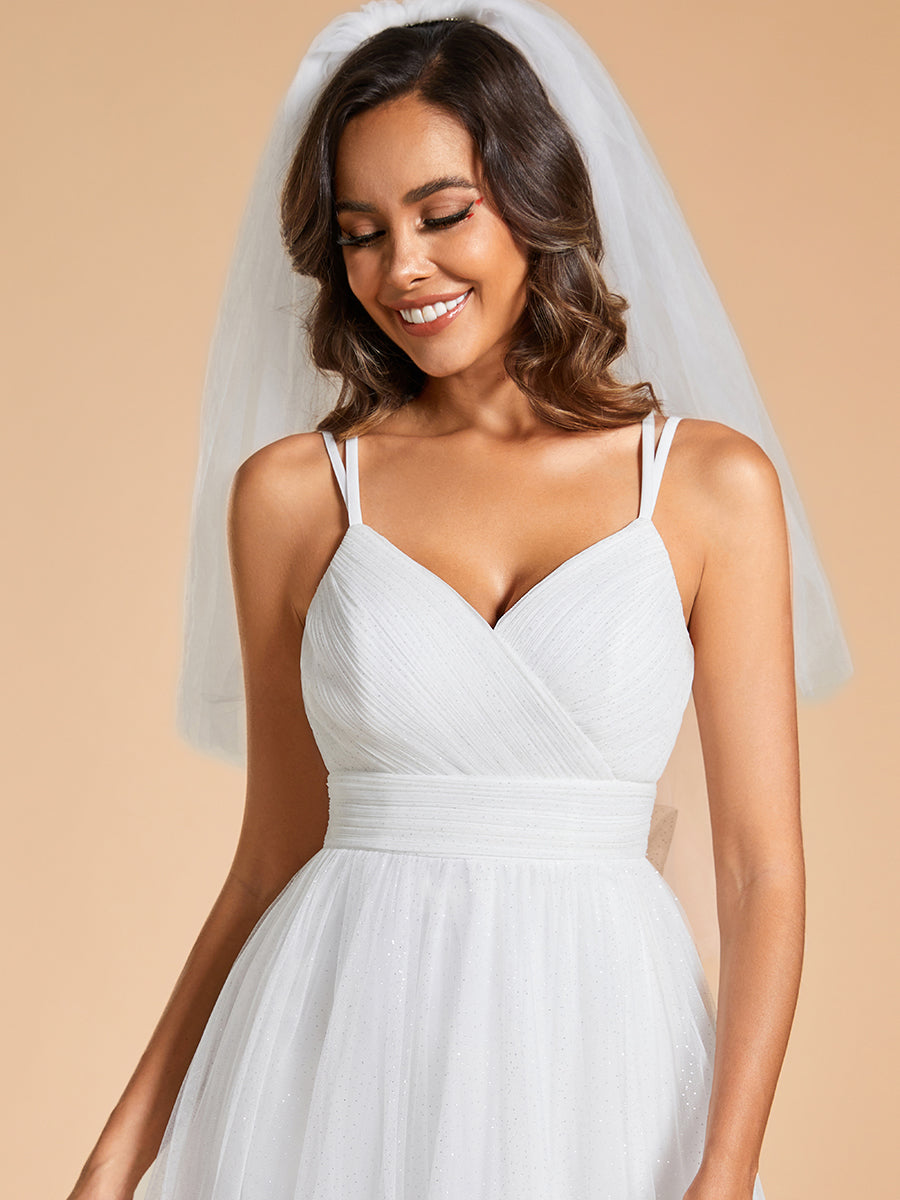 Color=White | Shiny Spaghetti Straps Wholesale Wedding Dresses With Back Bow-White 5
