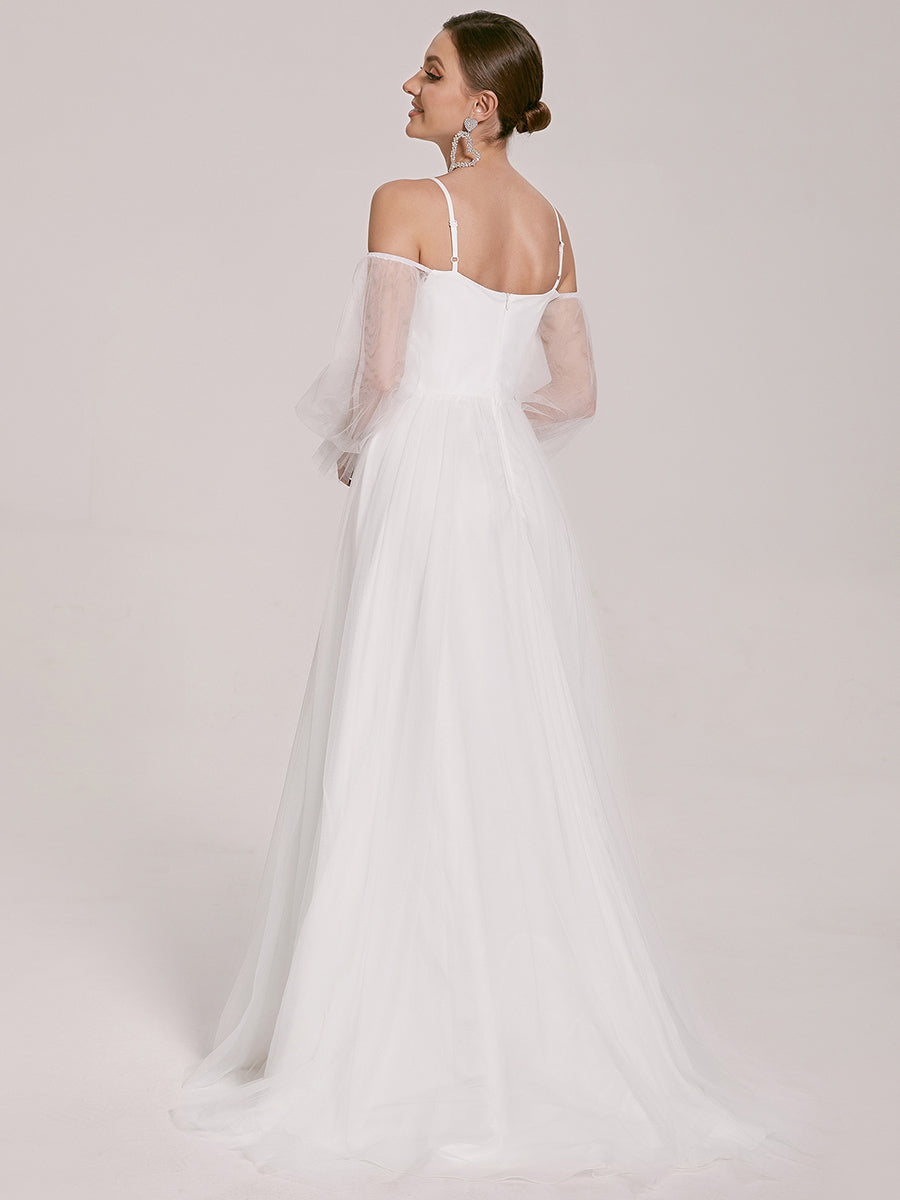 Color=Cream | See Through Lantern Sleeves Wholesale Wedding Dresses-Cream 2