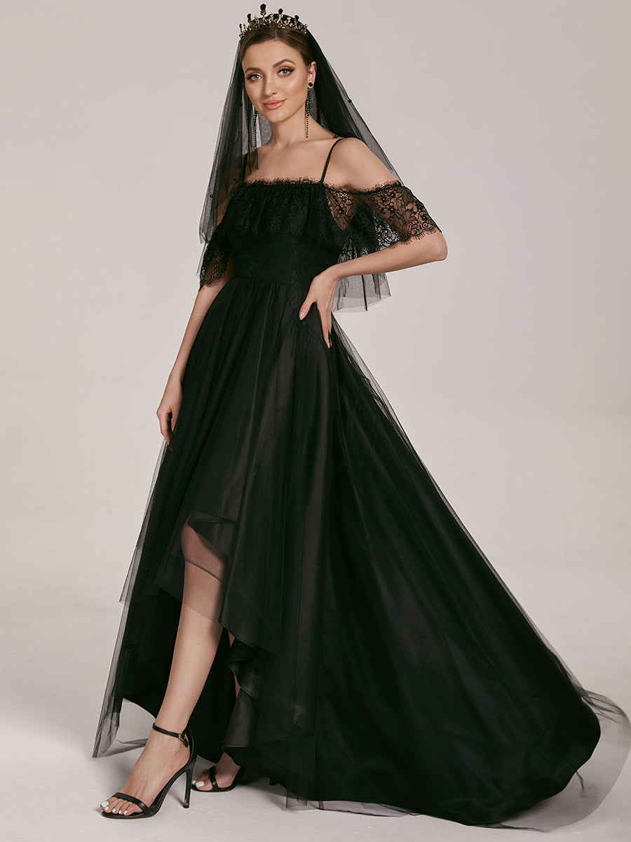 Color=Black | Splendid Floor Length Asymmetrical Hem Wholesale Wedding Dresses-Black 4
