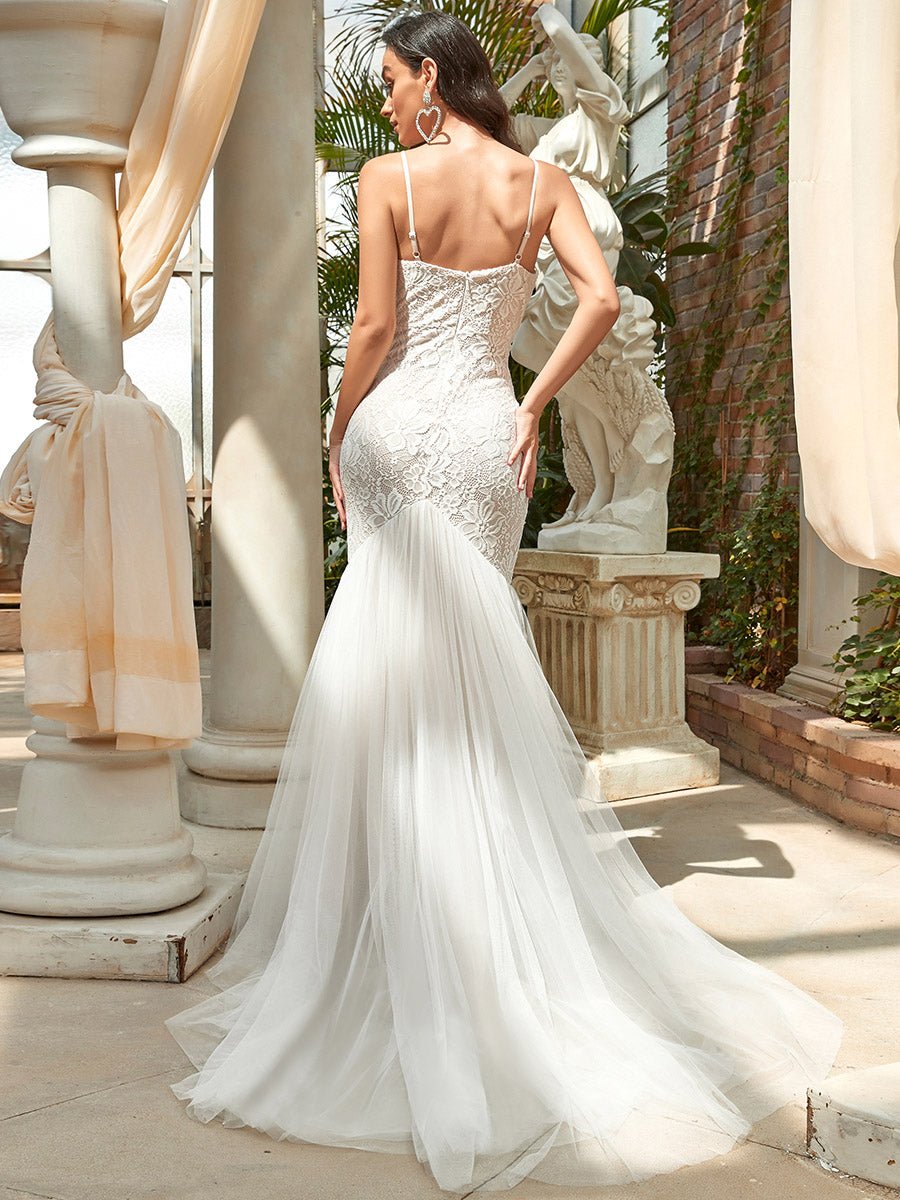 Color=Cream | Sleeveless Sweetheart Neck Split Wholesale Wedding Dresses-Cream 5